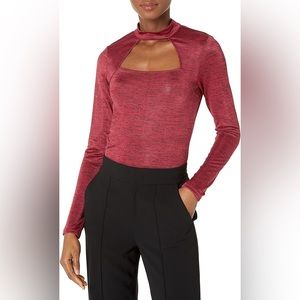 BCBGeneration Top High Neck Cut Out Chest Long Sleeve Shirt Maroon Bodycon Top L